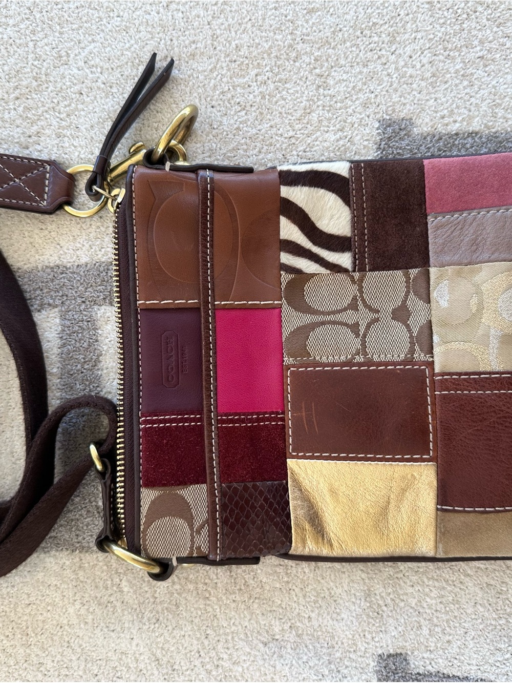 Coach Patchwork Crossbody in Brown, Pink & Gold Tones
